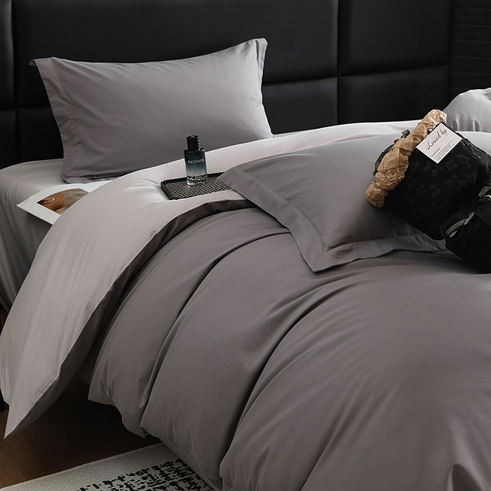 91家纺网 家纺一手货源 找家纺 洽想家 2025新款全棉磨毛纯色四件套 北欧灰拼浅灰