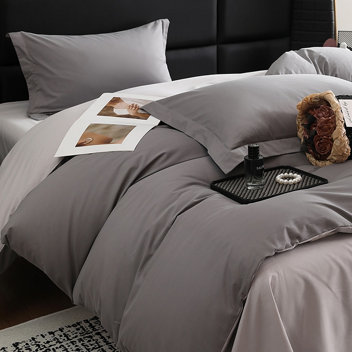 91家纺网 家纺一手货源 找家纺 洽想家 2025新款全棉磨毛纯色四件套 北欧灰拼浅灰