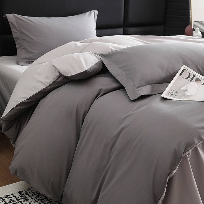 91家纺网 家纺一手货源 找家纺 洽想家 2025新款全棉磨毛纯色四件套 北欧灰拼浅灰