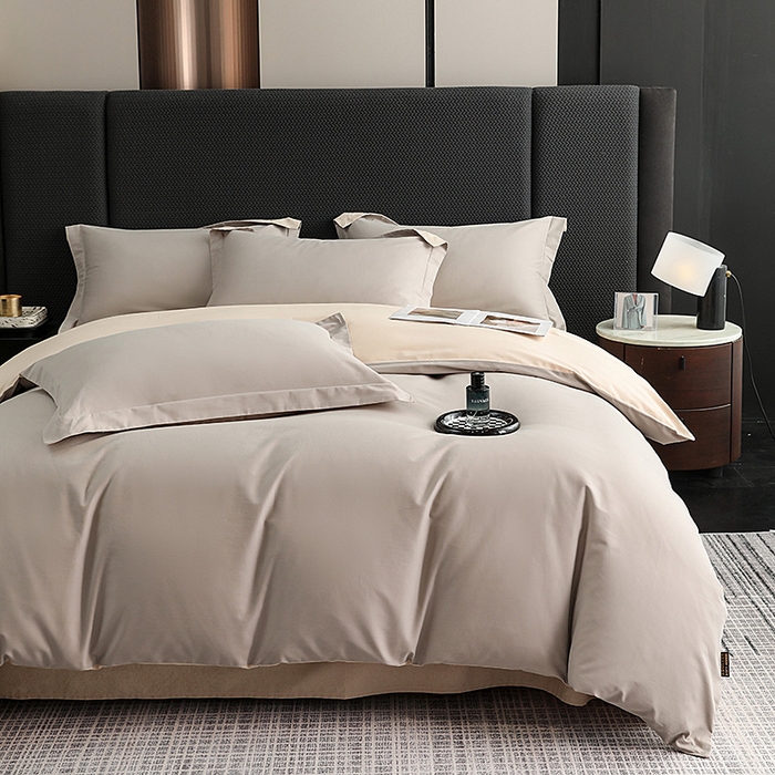 91家纺网 家纺一手货源 找家纺 洽想家 2025新款全棉磨毛纯色四件套 大麦灰粉糖