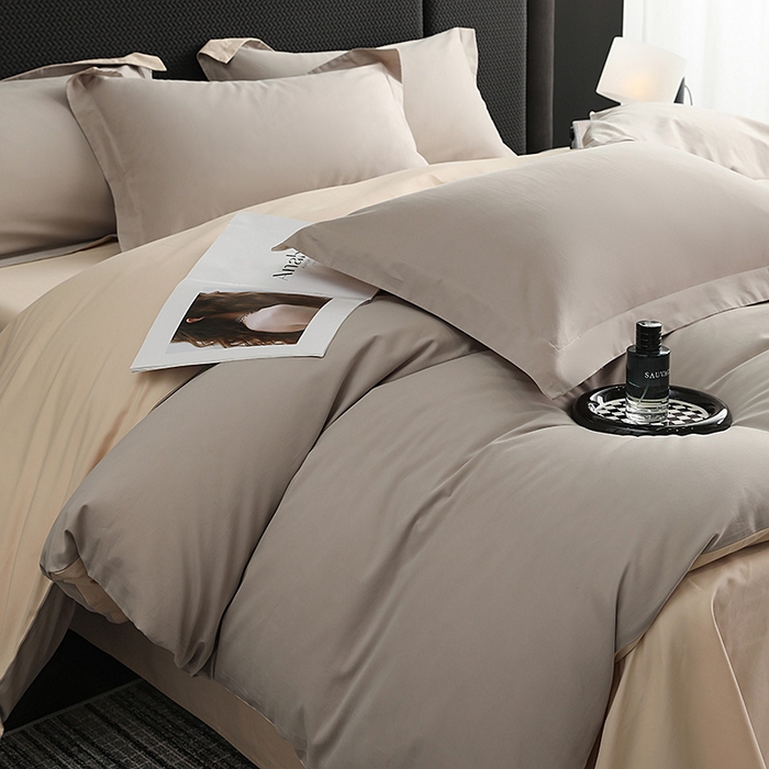 91家纺网 家纺一手货源 找家纺 洽想家 2025新款全棉磨毛纯色四件套 大麦灰粉糖