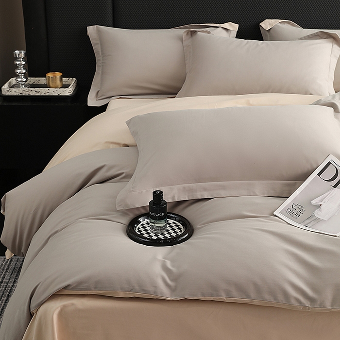 91家纺网 家纺一手货源 找家纺 洽想家 2025新款全棉磨毛纯色四件套 大麦灰粉糖