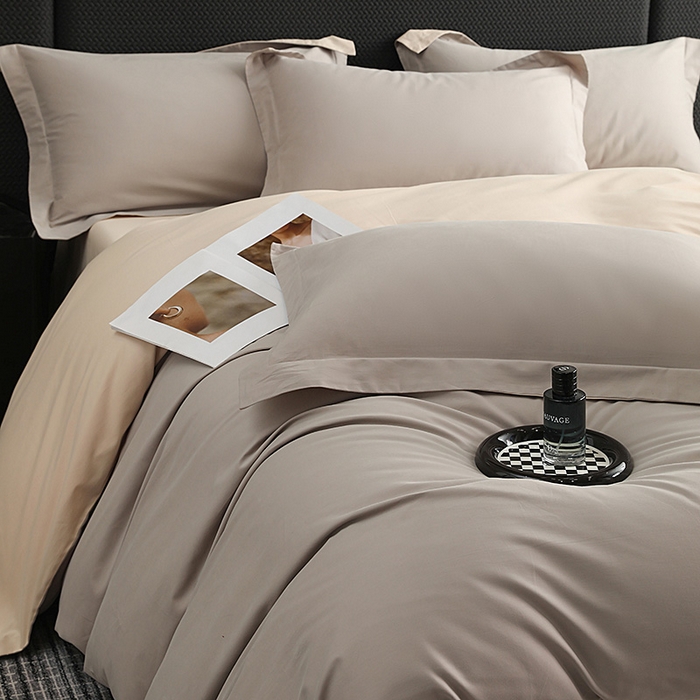 91家纺网 家纺一手货源 找家纺 洽想家 2025新款全棉磨毛纯色四件套 大麦灰粉糖