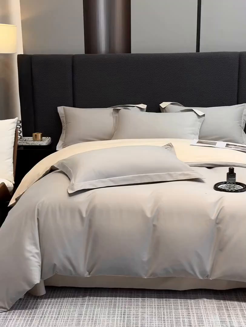 91家纺网 家纺一手货源 找家纺 洽想家 2025新款全棉磨毛纯色四件套 大麦灰粉糖