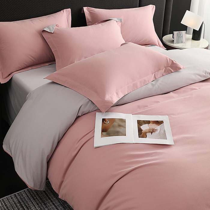 91家纺网 家纺一手货源 找家纺 洽想家 2025新款全棉磨毛纯色四件套 豆沙粉摩登灰