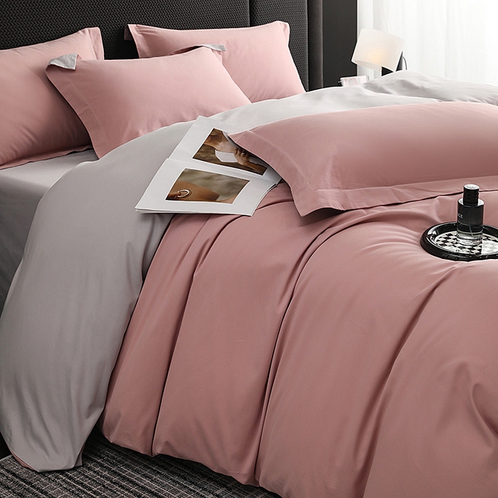 91家纺网 家纺一手货源 找家纺 洽想家 2025新款全棉磨毛纯色四件套 豆沙粉摩登灰