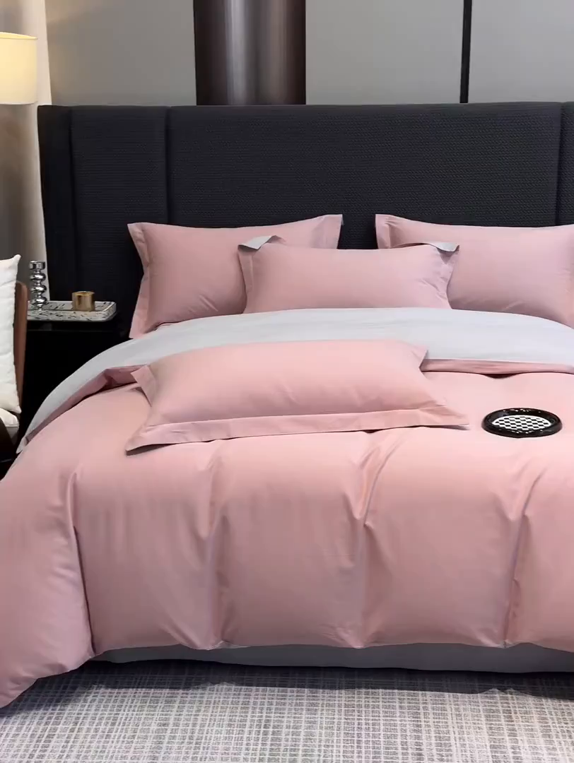 91家纺网 家纺一手货源 找家纺 洽想家 2025新款全棉磨毛纯色四件套 豆沙粉摩登灰