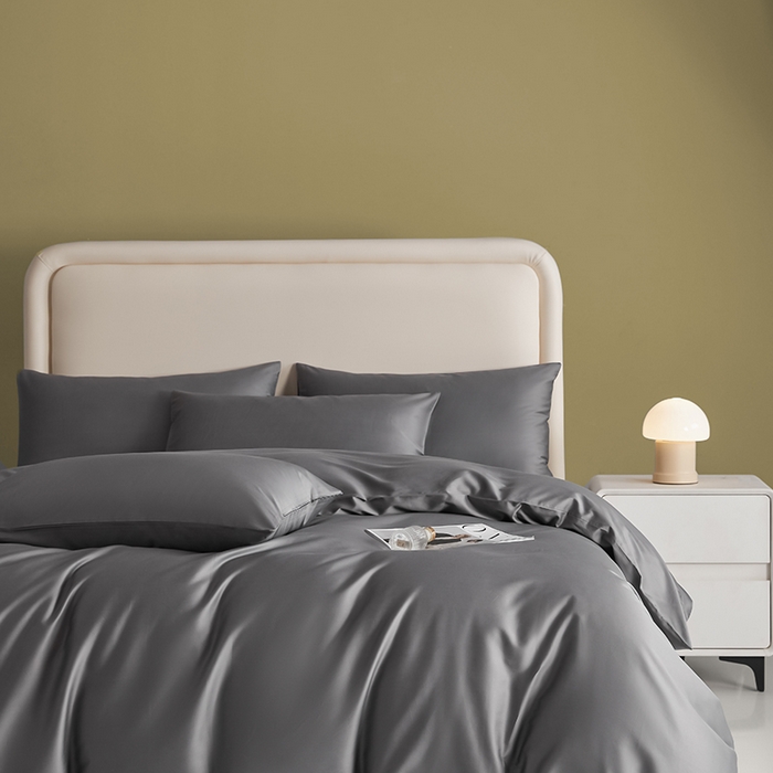 91家纺网 家纺一手货源 找家纺 洽想家 2025新款纯色双拼80支长绒棉四件套 帝都灰-