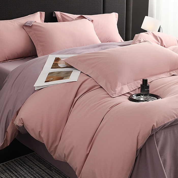 91家纺网 家纺一手货源 找家纺 洽想家 2025新款全棉磨毛纯色四件套 豆沙粉浅紫