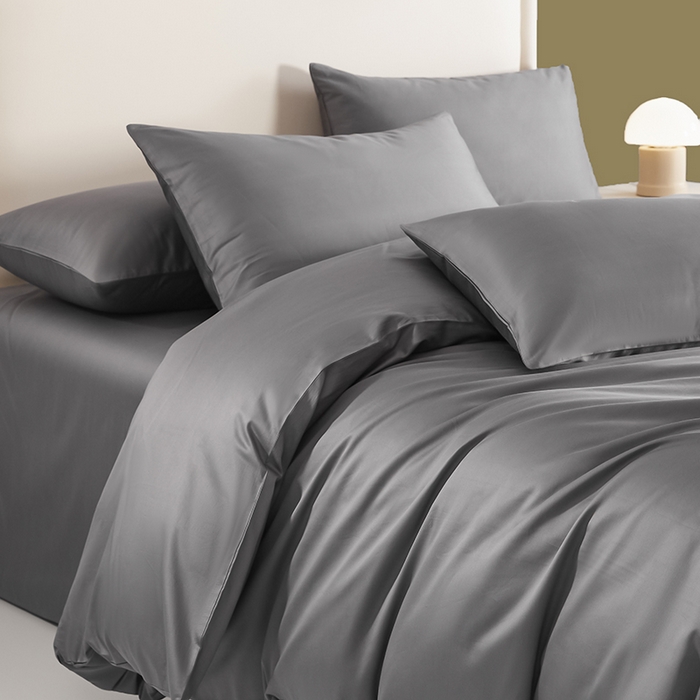 91家纺网 家纺一手货源 找家纺 洽想家 2025新款纯色双拼80支长绒棉四件套 帝都灰-