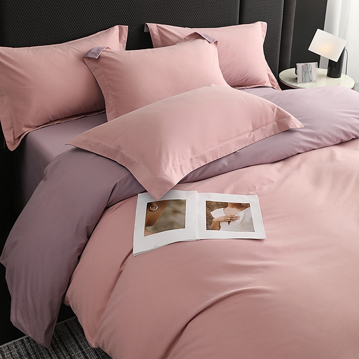 91家纺网 家纺一手货源 找家纺 洽想家 2025新款全棉磨毛纯色四件套 豆沙粉浅紫