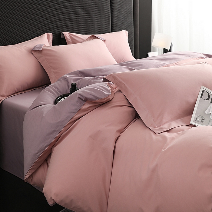 91家纺网 家纺一手货源 找家纺 洽想家 2025新款全棉磨毛纯色四件套 豆沙粉浅紫