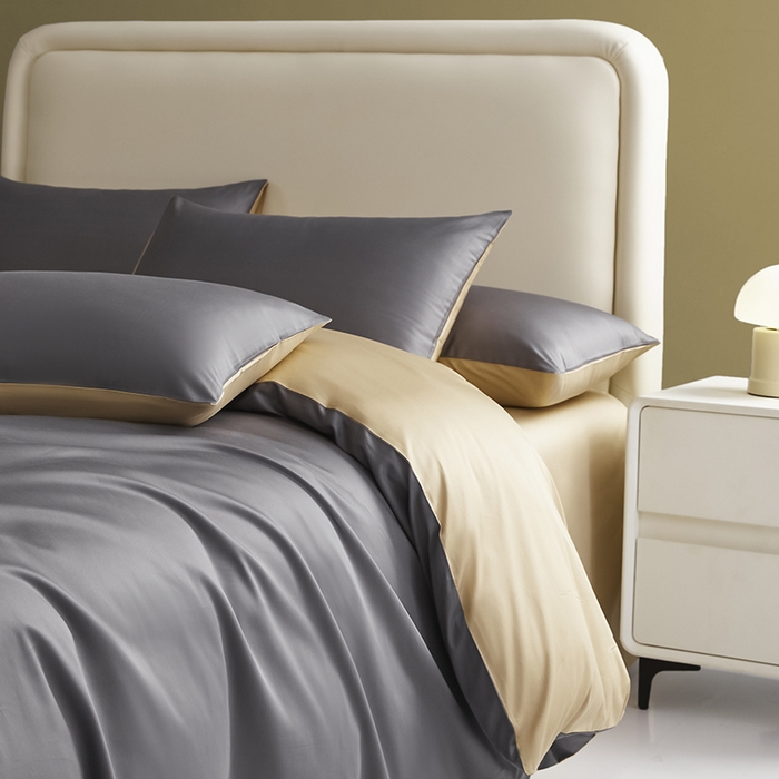 洽想家 2025新款纯色双拼80支长绒棉四件套 帝都灰+香槟-