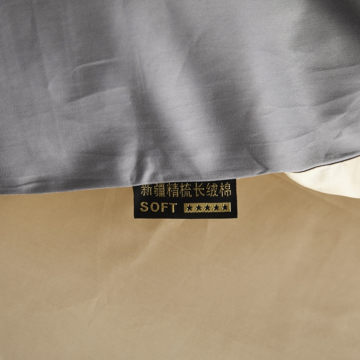 91家纺网 家纺一手货源 找家纺 洽想家 2025新款纯色双拼80支长绒棉四件套 帝都灰+香槟-