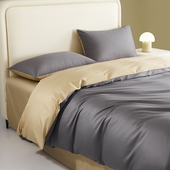 91家纺网 家纺一手货源 找家纺 洽想家 2025新款纯色双拼80支长绒棉四件套 帝都灰+香槟-