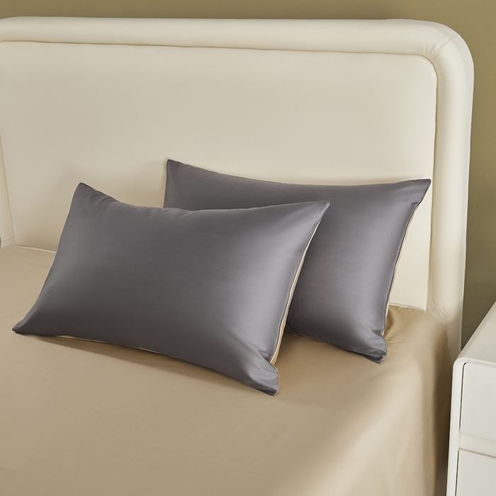 91家纺网 家纺一手货源 找家纺 洽想家 2025新款纯色双拼80支长绒棉四件套 帝都灰+香槟-