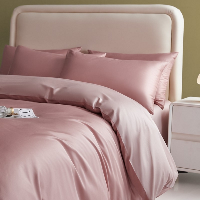 洽想家 2025新款纯色双拼80支长绒棉四件套 豆沙+藕粉-