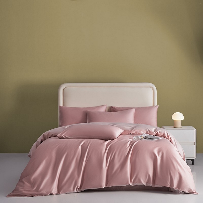 91家纺网 家纺一手货源 找家纺 洽想家 2025新款纯色双拼80支长绒棉四件套 豆沙+藕粉-