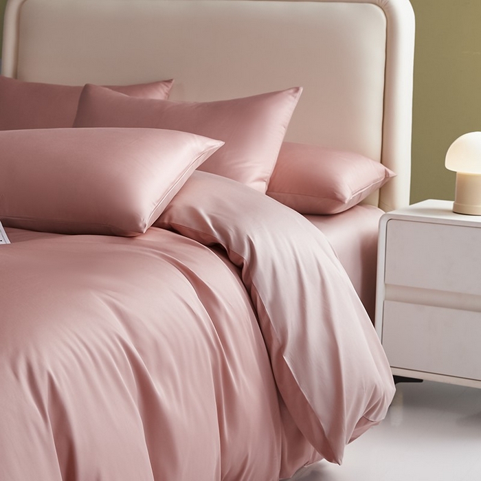 91家纺网 家纺一手货源 找家纺 洽想家 2025新款纯色双拼80支长绒棉四件套 豆沙+藕粉-