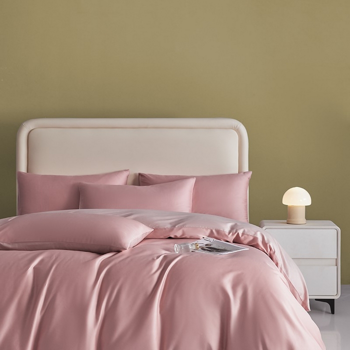 91家纺网 家纺一手货源 找家纺 洽想家 2025新款纯色双拼80支长绒棉四件套 豆沙+藕粉-