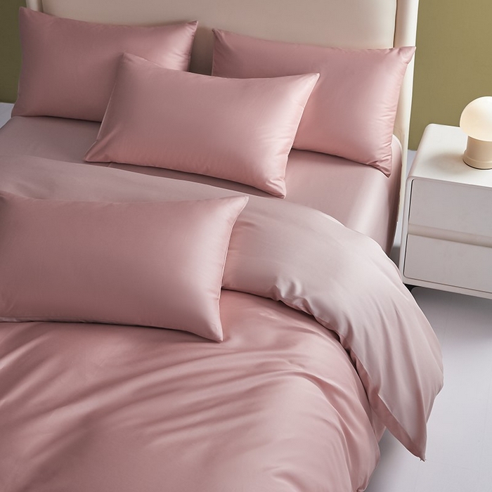 91家纺网 家纺一手货源 找家纺 洽想家 2025新款纯色双拼80支长绒棉四件套 豆沙+藕粉-