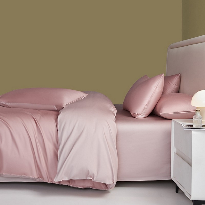 91家纺网 家纺一手货源 找家纺 洽想家 2025新款纯色双拼80支长绒棉四件套 豆沙+藕粉-