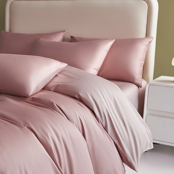 91家纺网 家纺一手货源 找家纺 洽想家 2025新款纯色双拼80支长绒棉四件套 豆沙+藕粉-