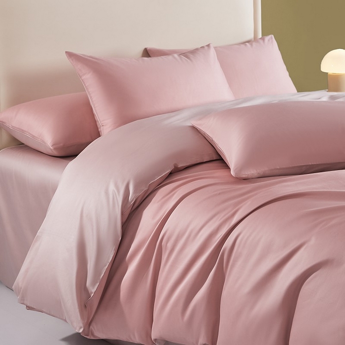 91家纺网 家纺一手货源 找家纺 洽想家 2025新款纯色双拼80支长绒棉四件套 豆沙+藕粉-