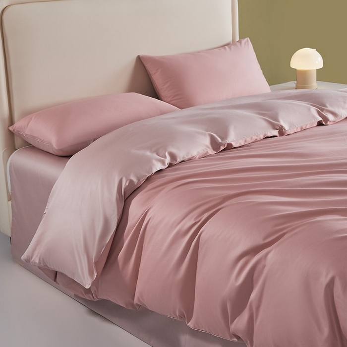 91家纺网 家纺一手货源 找家纺 洽想家 2025新款纯色双拼80支长绒棉四件套 豆沙+藕粉-