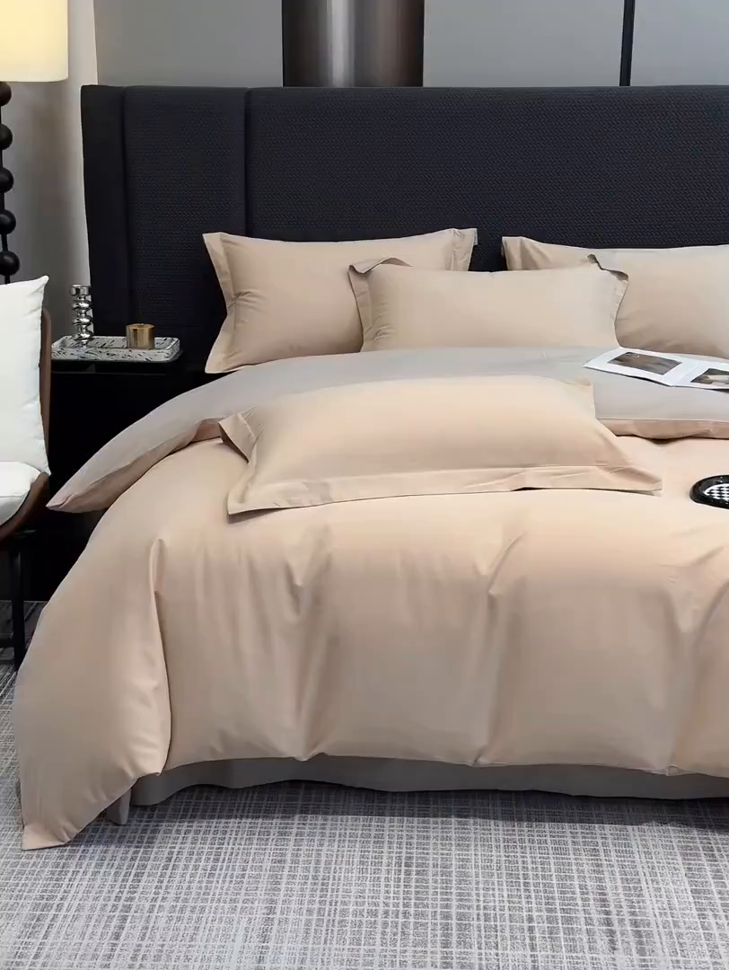 91家纺网 家纺一手货源 找家纺 洽想家 2025新款全棉磨毛纯色四件套 粉糖布莱棕