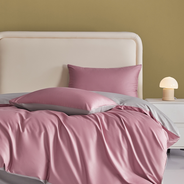 91家纺网 家纺一手货源 找家纺 洽想家 2025新款纯色双拼80支长绒棉四件套 豆沙紫+奥丁灰-