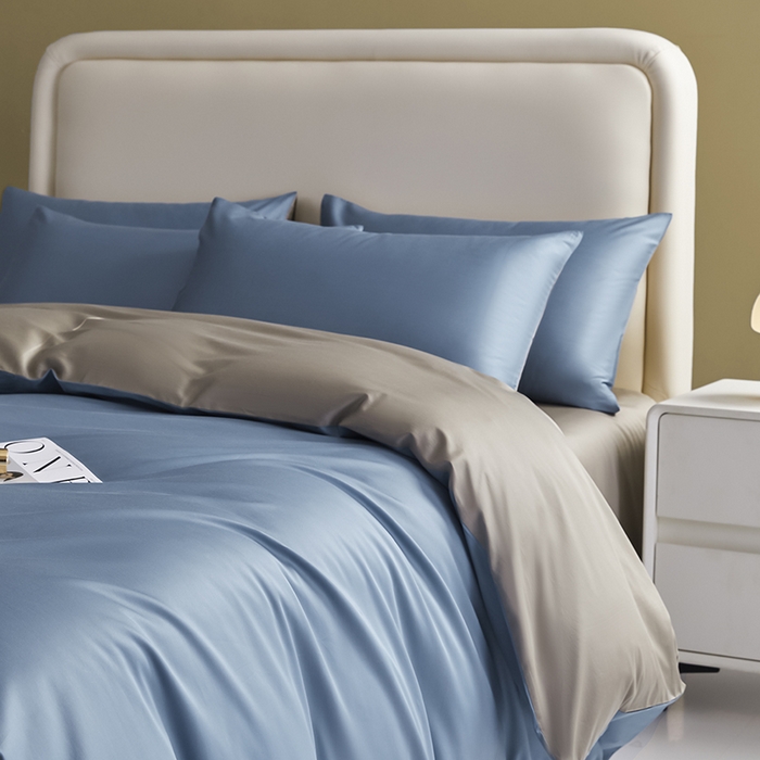 洽想家 2025新款纯色双拼80支长绒棉四件套 风景蓝+冰灿银-