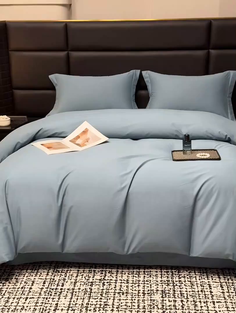 91家纺网 家纺一手货源 找家纺 洽想家 2025新款全棉磨毛纯色四件套 湖兰