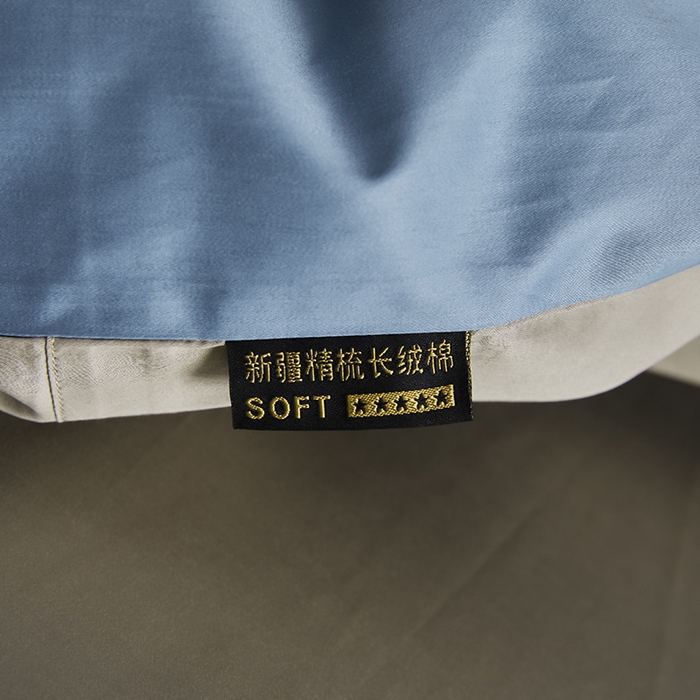 91家纺网 家纺一手货源 找家纺 洽想家 2025新款纯色双拼80支长绒棉四件套 风景蓝+冰灿银-
