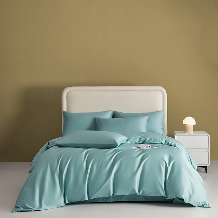 91家纺网 家纺一手货源 找家纺 洽想家 2025新款纯色双拼80支长绒棉四件套 风铃绿-