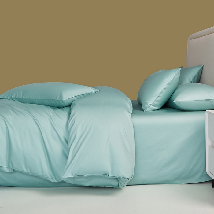 91家纺网 家纺一手货源 找家纺 洽想家 2025新款纯色双拼80支长绒棉四件套 风铃绿-