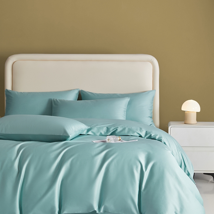 91家纺网 家纺一手货源 找家纺 洽想家 2025新款纯色双拼80支长绒棉四件套 风铃绿-