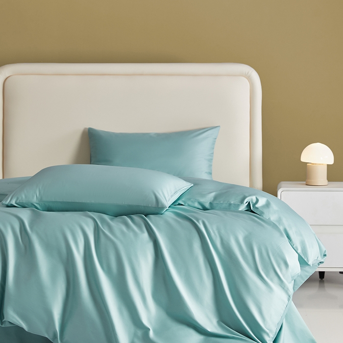 91家纺网 家纺一手货源 找家纺 洽想家 2025新款纯色双拼80支长绒棉四件套 风铃绿-