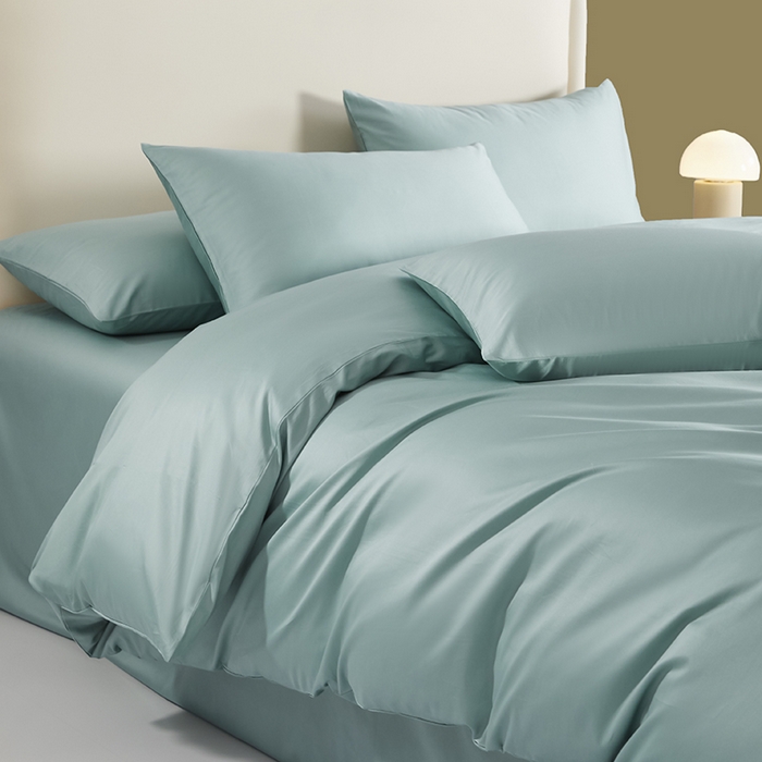 91家纺网 家纺一手货源 找家纺 洽想家 2025新款纯色双拼80支长绒棉四件套 风铃绿-