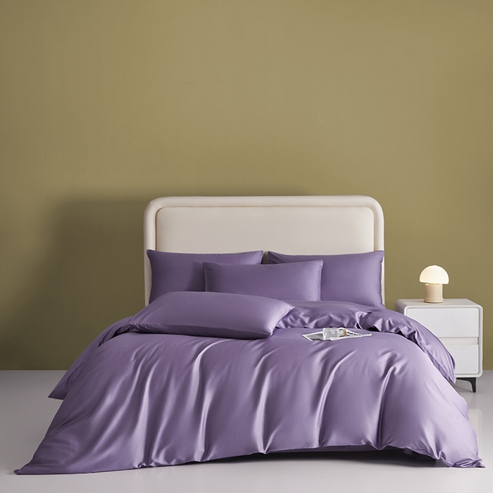 91家纺网 家纺一手货源 找家纺 洽想家 2025新款纯色双拼80支长绒棉四件套 贵妃紫-