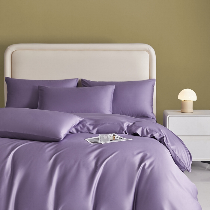 91家纺网 家纺一手货源 找家纺 洽想家 2025新款纯色双拼80支长绒棉四件套 贵妃紫-