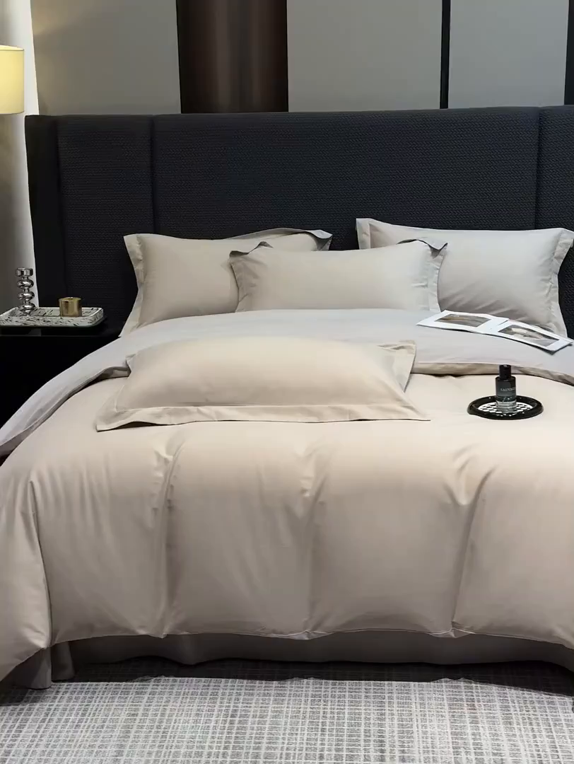 91家纺网 家纺一手货源 找家纺 洽想家 2025新款全棉磨毛纯色四件套 可可奶棕布莱棕