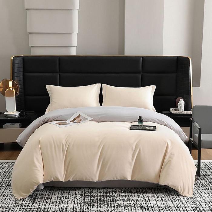 洽想家 2025新款全棉磨毛纯色四件套 可可棕拼芝麻灰