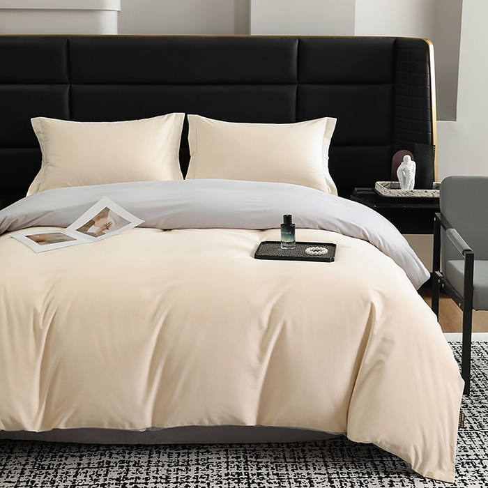 91家纺网 家纺一手货源 找家纺 洽想家 2025新款全棉磨毛纯色四件套 可可棕拼芝麻灰