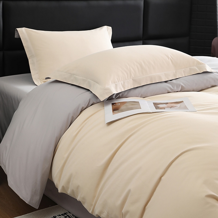 91家纺网 家纺一手货源 找家纺 洽想家 2025新款全棉磨毛纯色四件套 可可棕拼芝麻灰