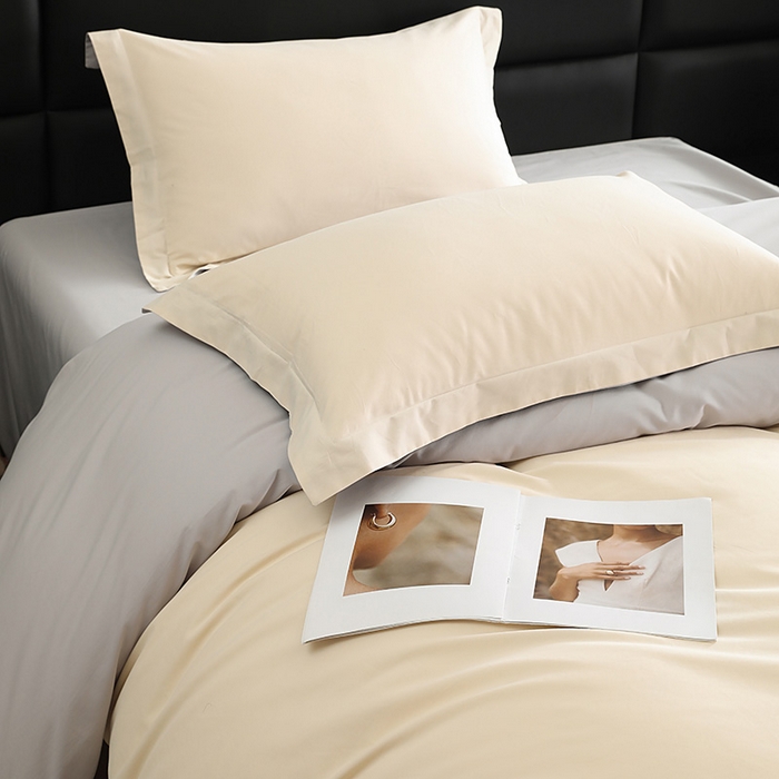 91家纺网 家纺一手货源 找家纺 洽想家 2025新款全棉磨毛纯色四件套 可可棕拼芝麻灰