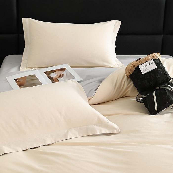 91家纺网 家纺一手货源 找家纺 洽想家 2025新款全棉磨毛纯色四件套 可可棕拼芝麻灰