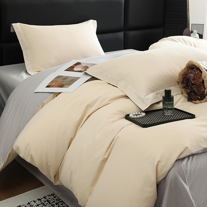 91家纺网 家纺一手货源 找家纺 洽想家 2025新款全棉磨毛纯色四件套 可可棕拼芝麻灰