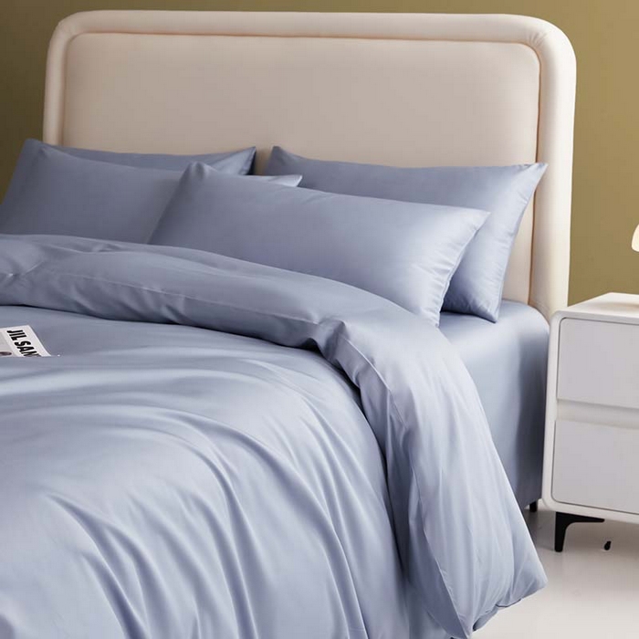 91家纺网 家纺一手货源 找家纺 洽想家 2025新款纯色双拼80支长绒棉四件套 灰蓝-