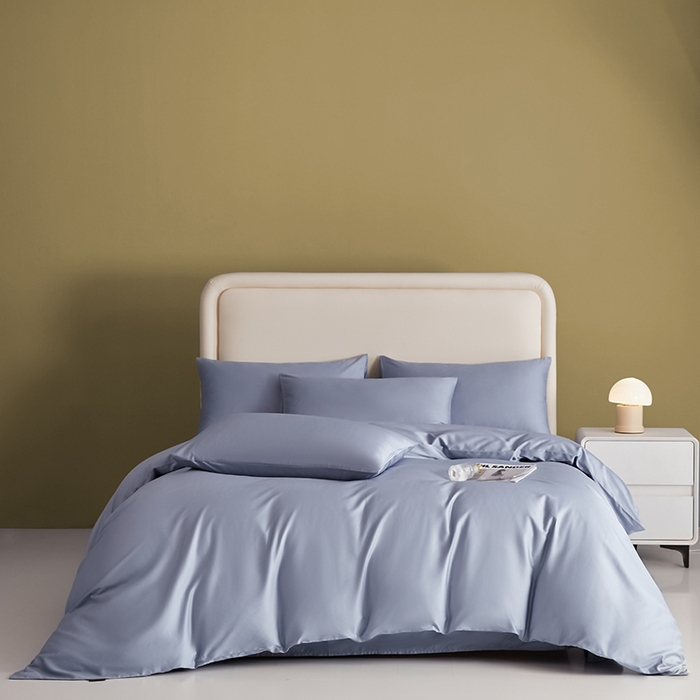 91家纺网 家纺一手货源 找家纺 洽想家 2025新款纯色双拼80支长绒棉四件套 灰蓝-